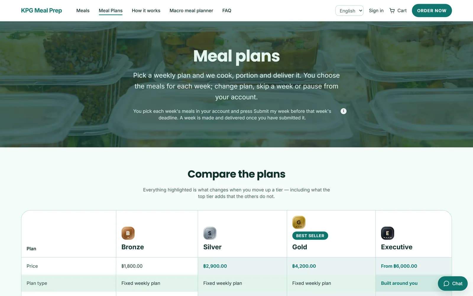 KPG Meal Prep’s weekly meal plans on a phone